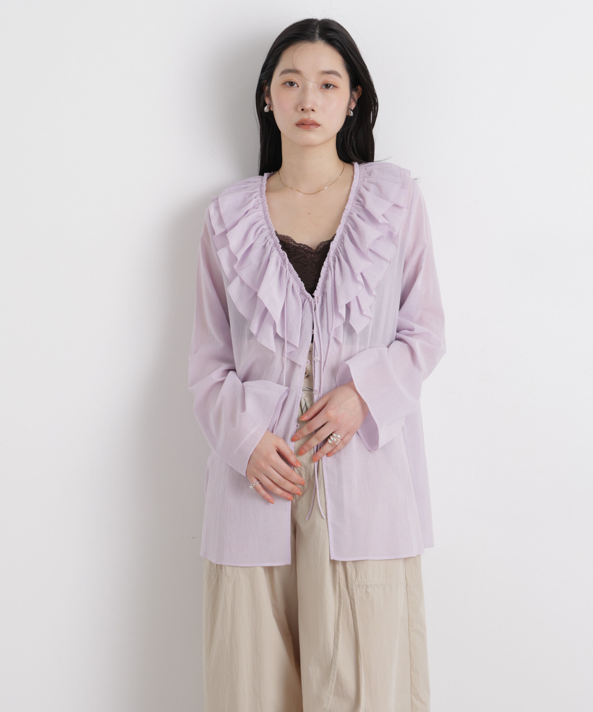 nano･universe「コットンシフォンフリルブラウス」|シャツ・ブラウス|