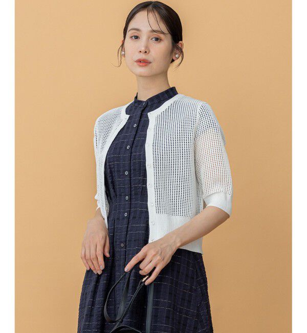 組曲「【前後着用可】メッシュ5分袖ニット カーディガン」|カーディガン|