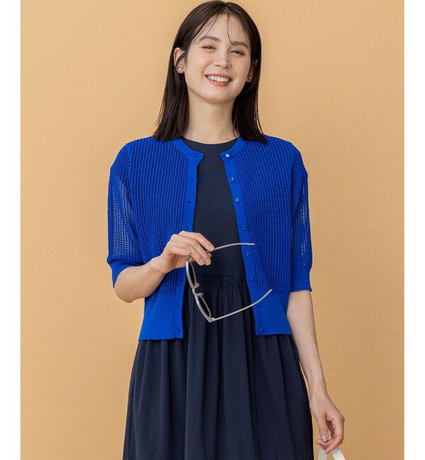 組曲「【前後着用可】メッシュ5分袖ニット カーディガン」|カーディガン|
