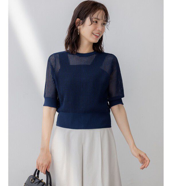 組曲「【前後着用可】メッシュ5分袖ニット カーディガン」|カーディガン|