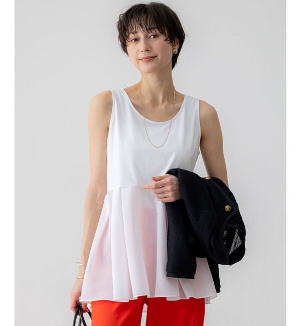 23区「【洗える】ナチュラルコットンベア タフタコンビ タンクトップ」|タンクトップ|ホワイト系