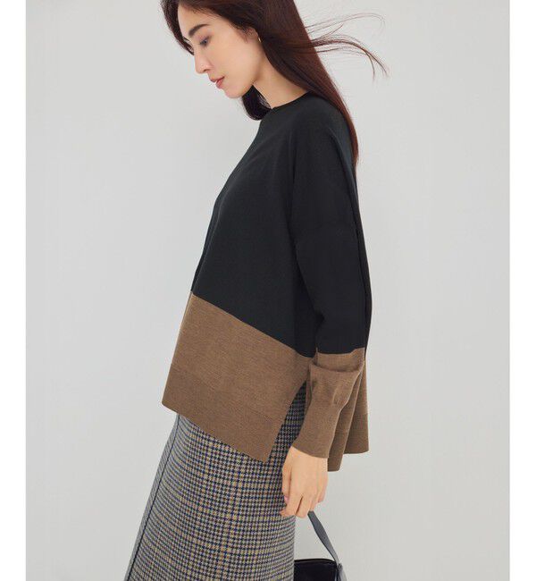23区「【洗える】ウーステッドウール カラーブロック ニット」|ニット・セーター|