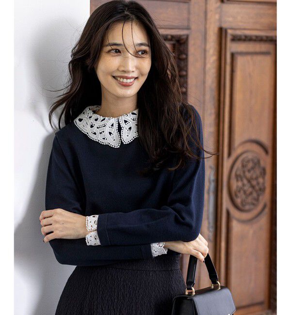 ANY SIS「レース襟 ニット」|ニット・セーター|ネイビー