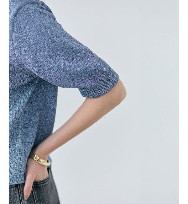 BEIGE,「【洗える】VANDA / ラメ入りクルーネック半袖カーディガン」|カーディガン|