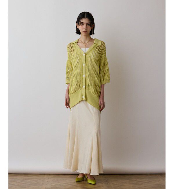 GRACE CONTINENTAL「メッシュスキッパーニットカーディガン」|カーディガン|イエロー