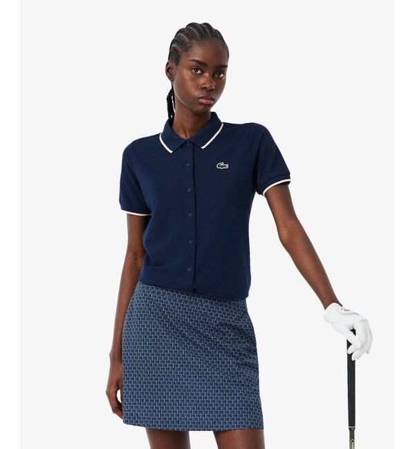 LACOSTE「サーモレギュレーション鹿の子地ゴルフシャツ」|ポロシャツ|ネイビー