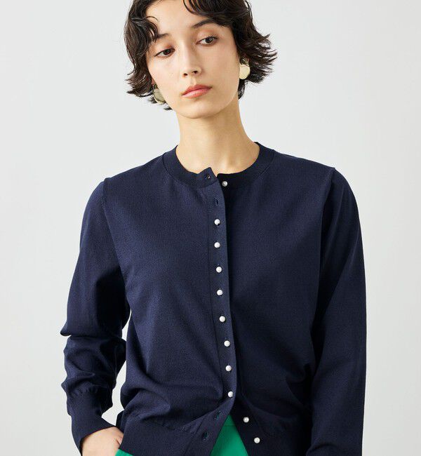 NOLLEY'S「《手洗い可能》コットンテックスクルーネックカーディガン」|カーディガン|