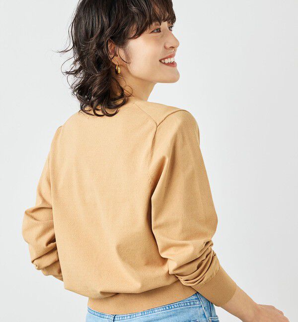 NOLLEY'S「《手洗い可能》コットンテックスクルーネックカーディガン」|カーディガン|キャメル