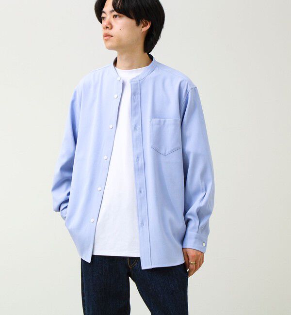 GLOSTER「【きれい見えラク素材】crunchyバンドカラーシャツ」|シャツ・ブラウス|