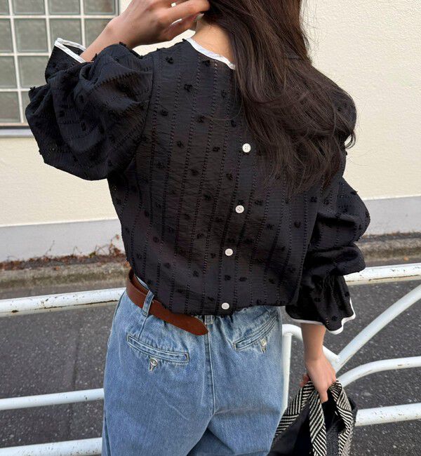 fredy emue「【大人気シリーズの最新作】バック釦配色ギャザーブラウス」|シャツ・ブラウス|