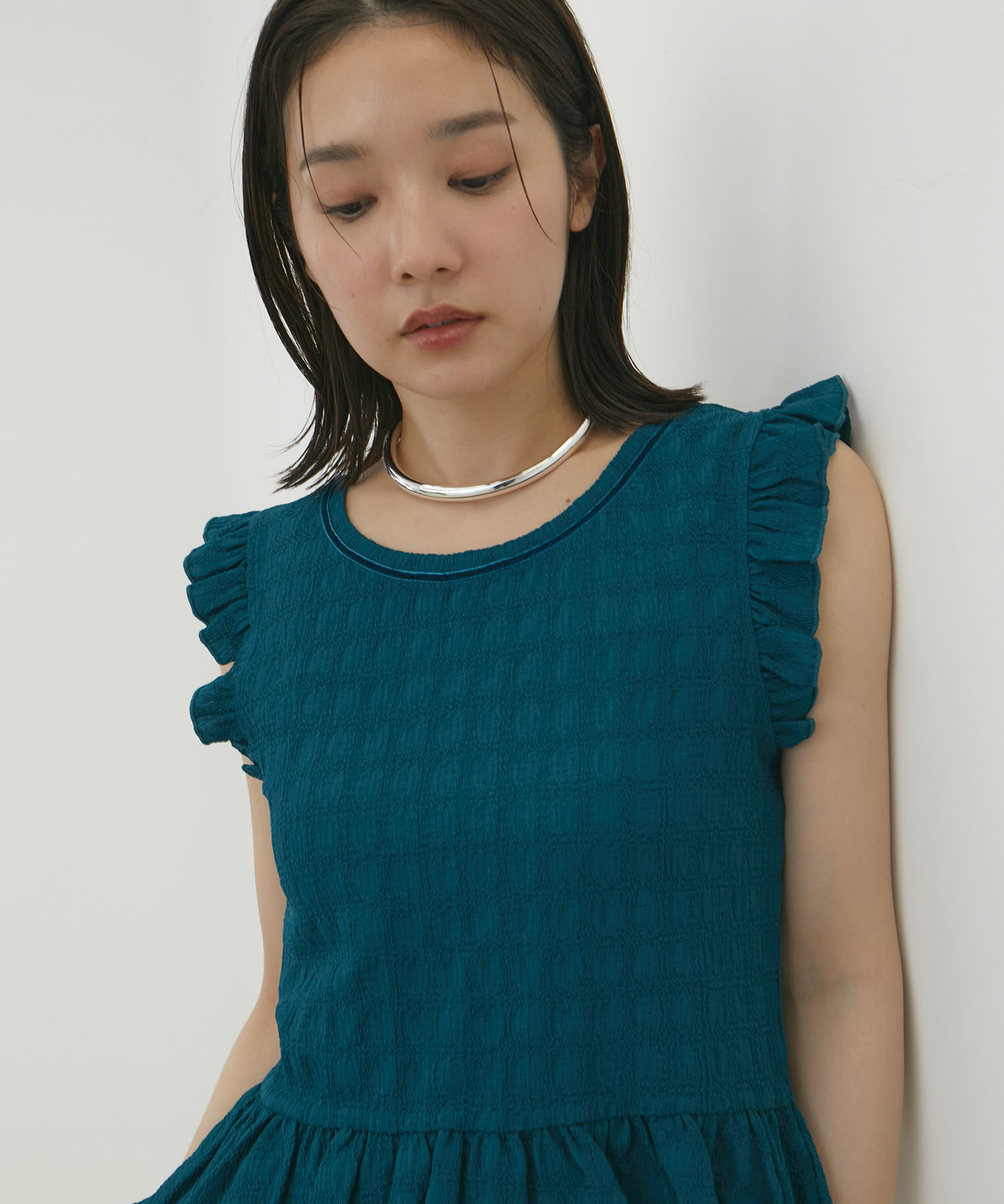 VIS「【洗える】シャーリングフリルトップス」|Tシャツ・カットソー|