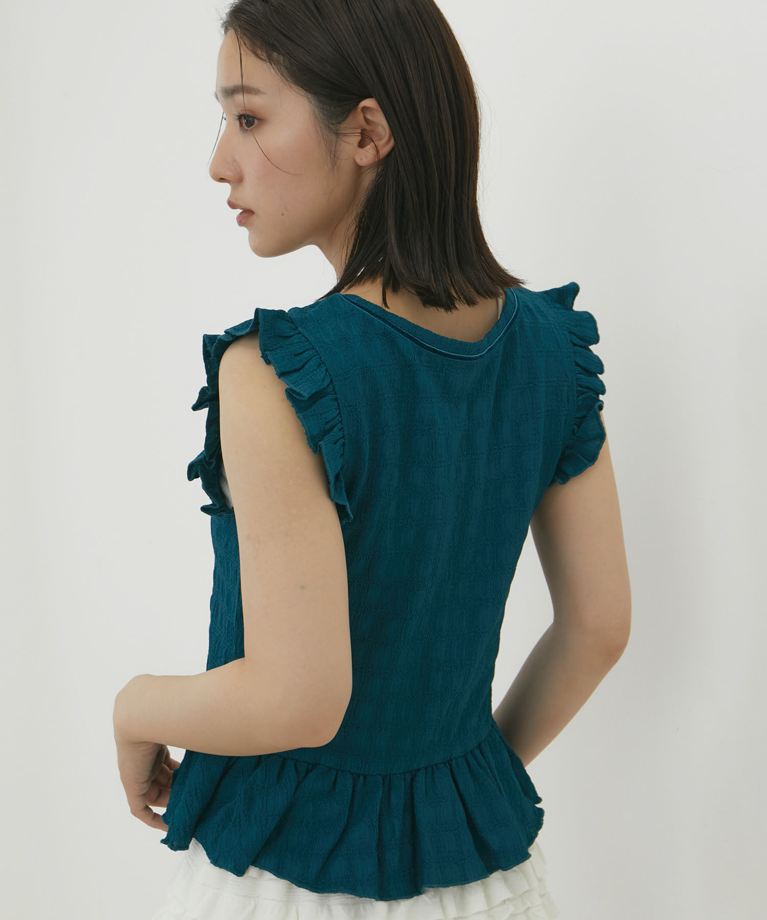 VIS「【洗える】シャーリングフリルトップス」|Tシャツ・カットソー|