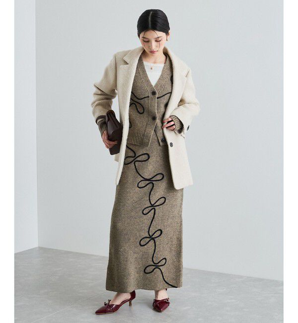 VIS「【WEB/一部店舗限定】リボンコード刺繍Vネックカーディガン【セットアップ対応】」|カーディガン|