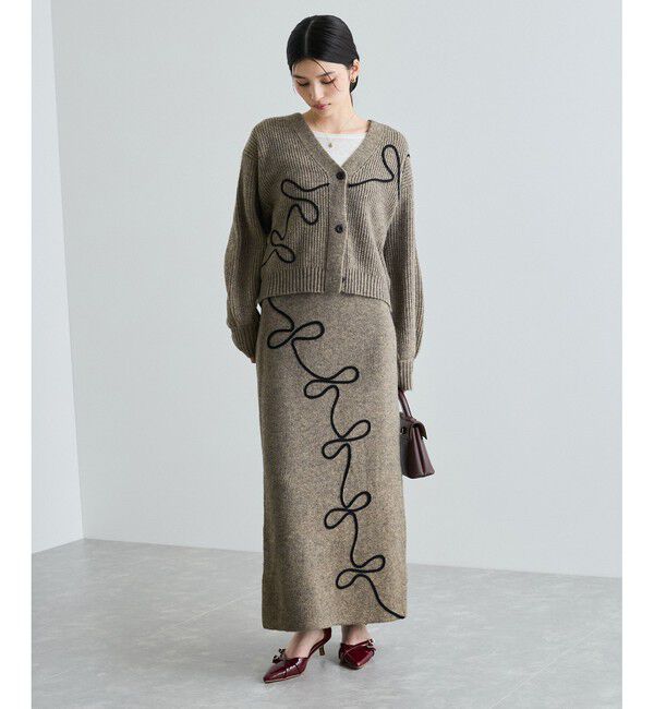 VIS「【WEB/一部店舗限定】リボンコード刺繍Vネックカーディガン【セットアップ対応】」|カーディガン|