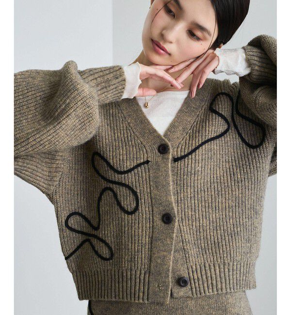 VIS「【WEB/一部店舗限定】リボンコード刺繍Vネックカーディガン【セットアップ対応】」|カーディガン|