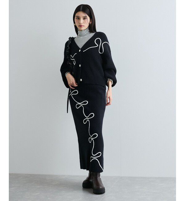 VIS「【WEB/一部店舗限定】リボンコード刺繍Vネックカーディガン【セットアップ対応】」|カーディガン|