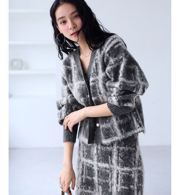 VIS「チェックアソートシャギーニットカーディガン/セットアップ対応」|カーディガン|グレー(07)