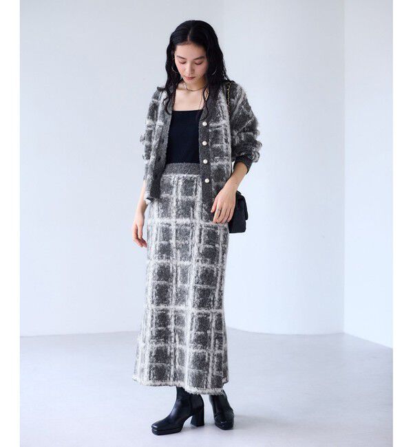 VIS「チェックアソートシャギーニットカーディガン/セットアップ対応」|カーディガン|