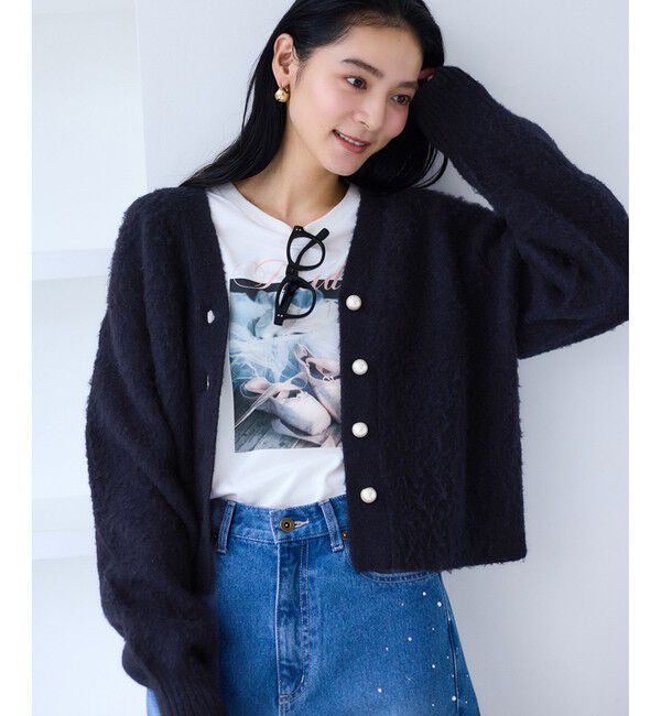 VIS「チェックアソートシャギーニットカーディガン/セットアップ対応」|カーディガン|ネイビー(40)