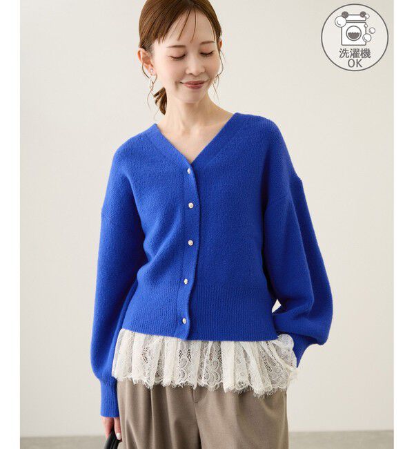 Rope&rsquo;Picnic「【新色追加】スフレニットシリーズ パールボタンショートカーディガン/イージーケア・リンクコーデ」|カーディガン|ブルー(44)