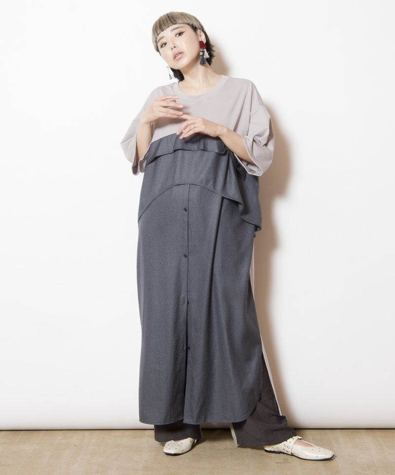  「シャツ切替ワンピース」|ワンピース|