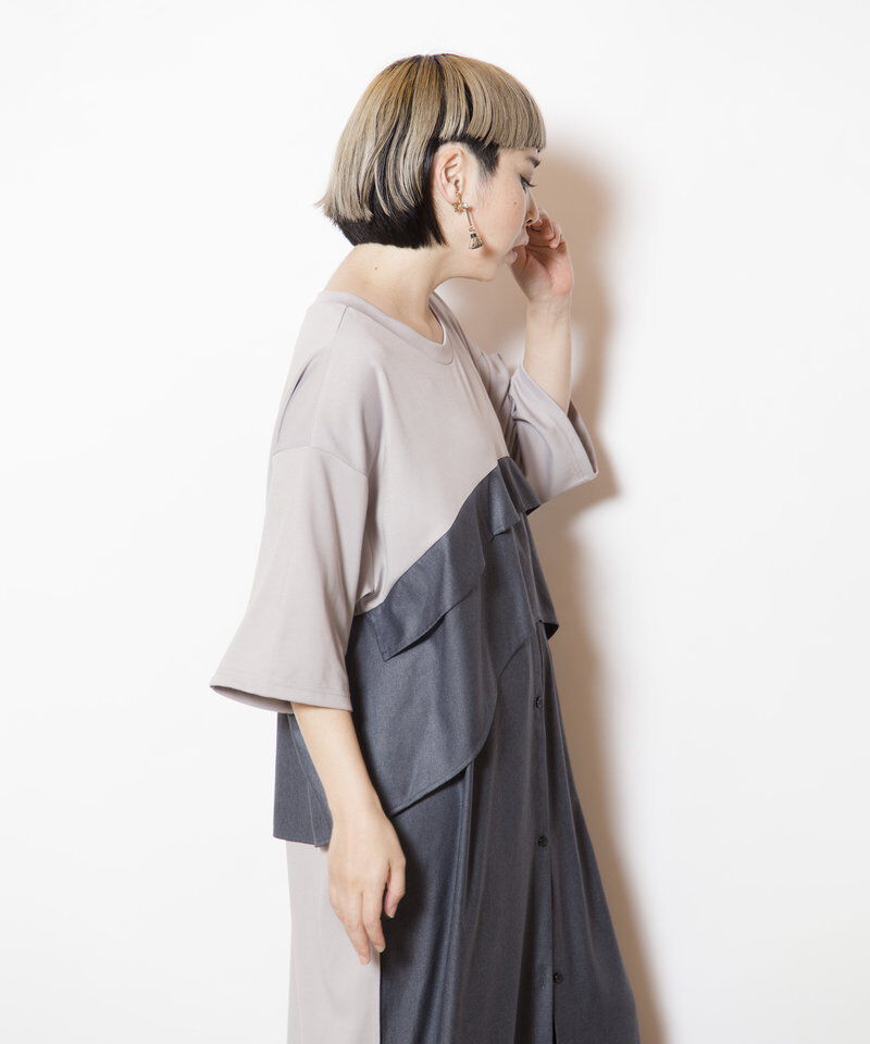  「シャツ切替ワンピース」|ワンピース|