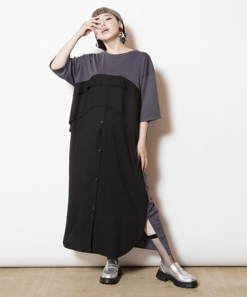  「シャツ切替ワンピース」|ワンピース|