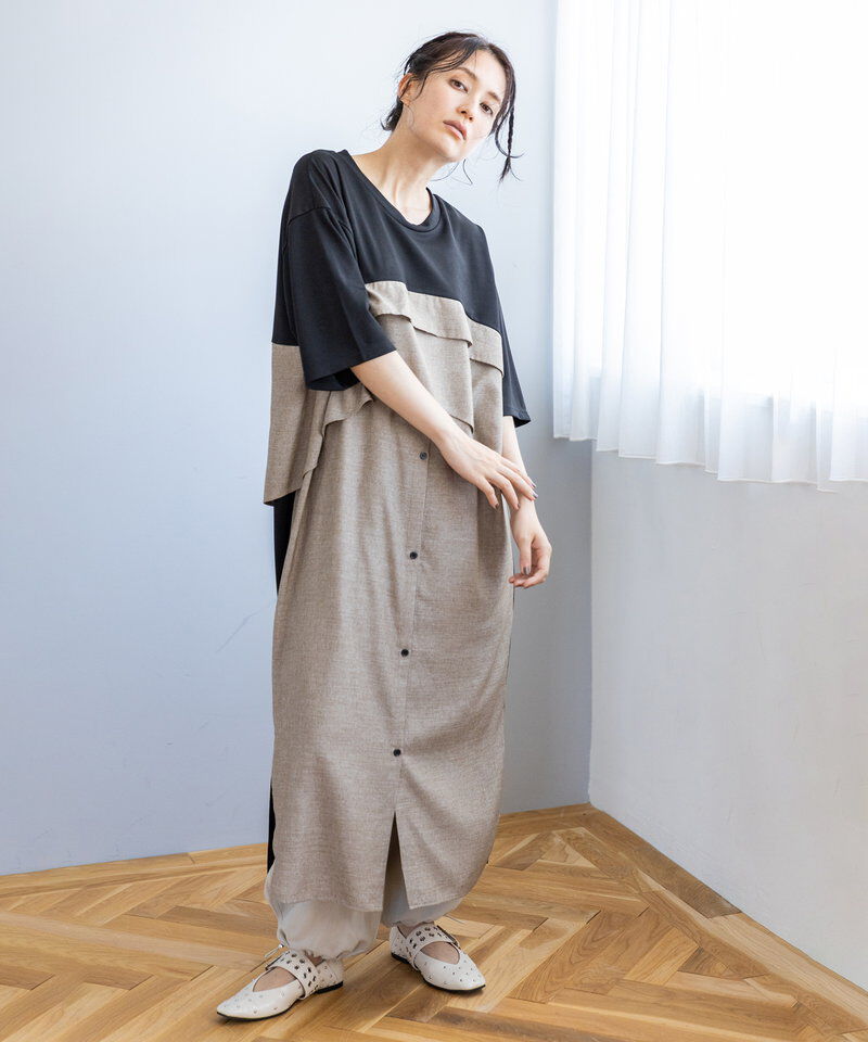  「シャツ切替ワンピース」|ワンピース|
