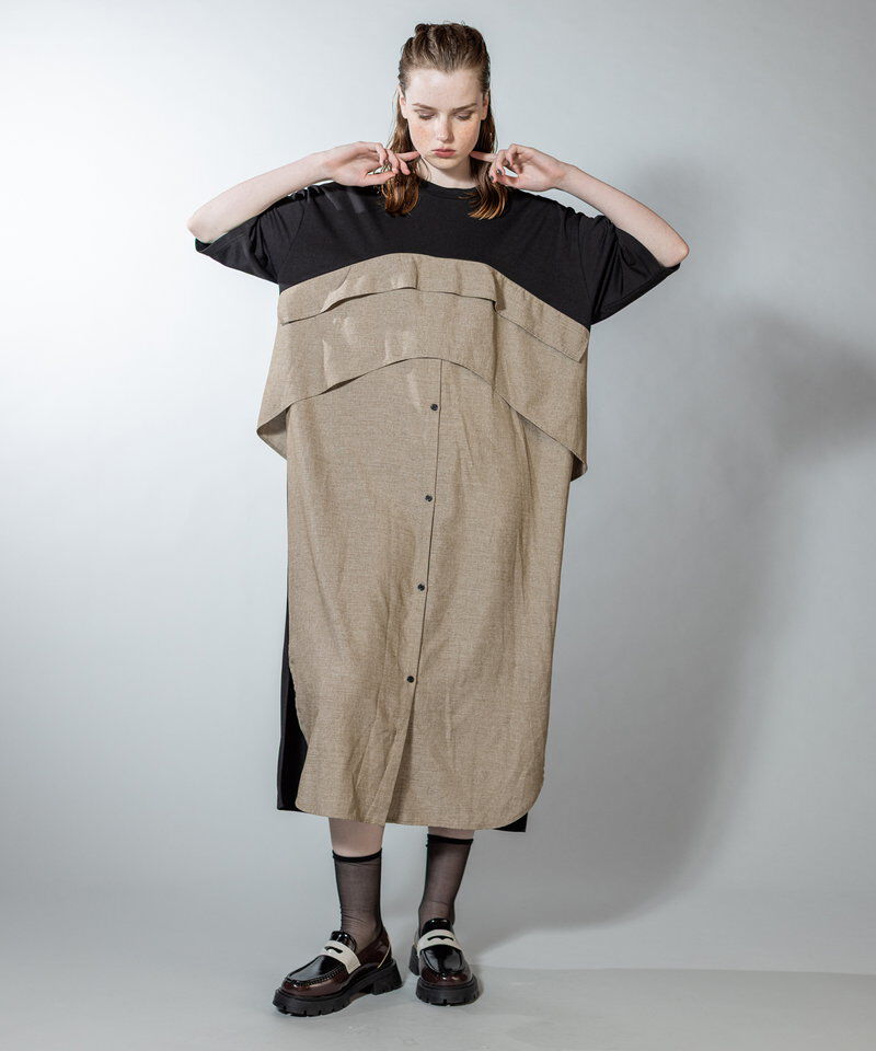  「シャツ切替ワンピース」|ワンピース|