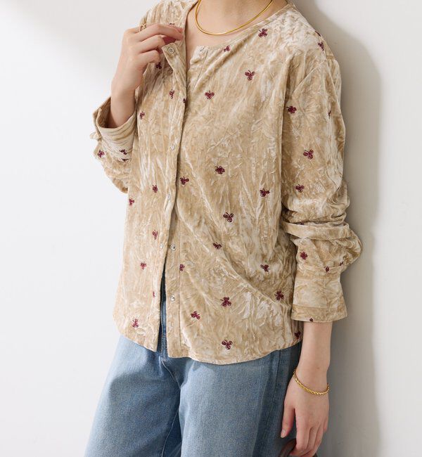  「刺繍ベロアカットソー」|Tシャツ・カットソー|ベージュ