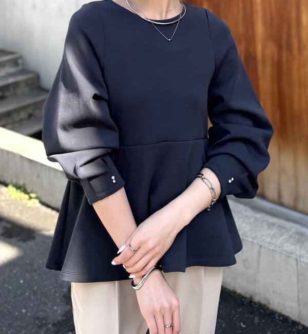  「袖ビジューペプラムカットソー」|Tシャツ・カットソー|