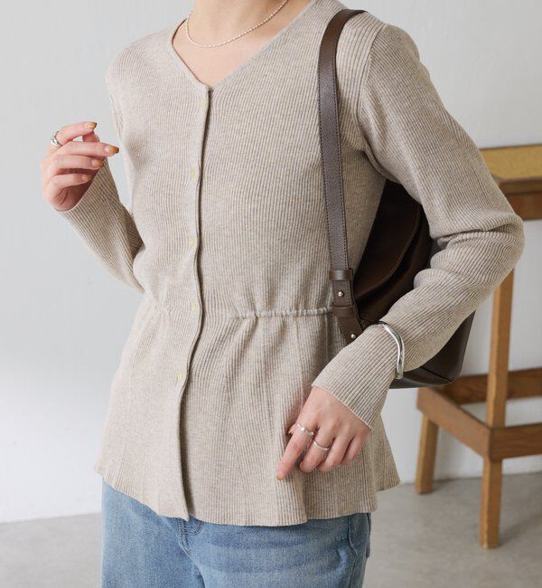  「リブペプラムカーディガン」|ニット・セーター|ベージュ