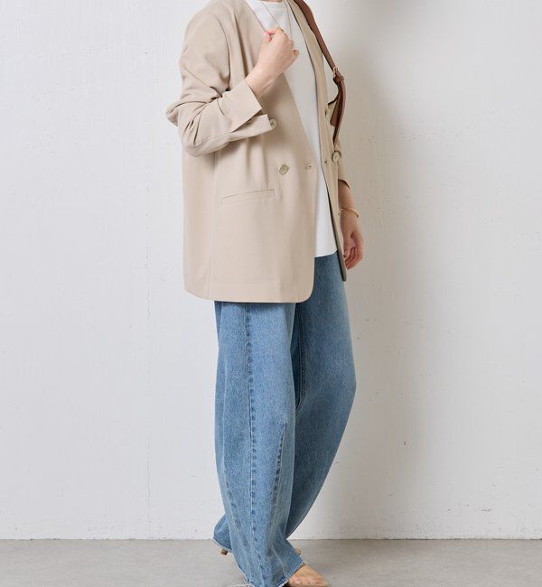  「《自宅で洗える》ジャージノーカラーダブルジャケット/セレモニー」|スーツ|