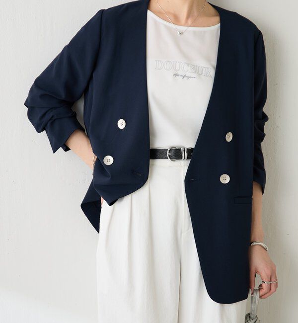  「《自宅で洗える》ジャージノーカラーダブルジャケット/セレモニー」|スーツ|