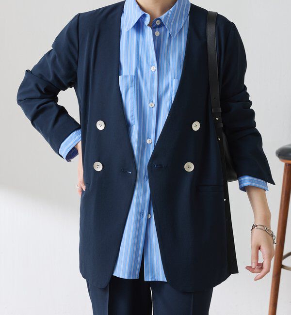  「《自宅で洗える》ジャージノーカラーダブルジャケット/セレモニー」|スーツ|