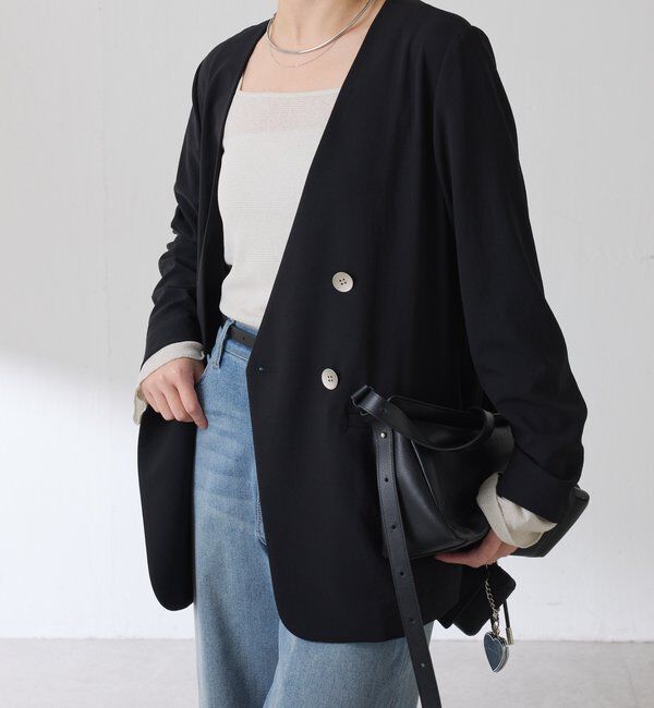  「《自宅で洗える》ジャージノーカラーダブルジャケット/セレモニー」|スーツ|