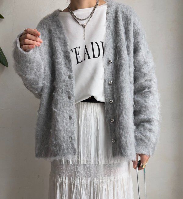  「ブラッシュ加工シルバーボタンカーディガン」|カーディガン|