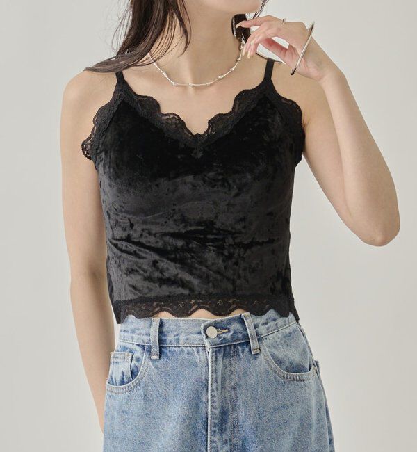  「パット付きベロアキャミソール」|キャミソール|ブラック