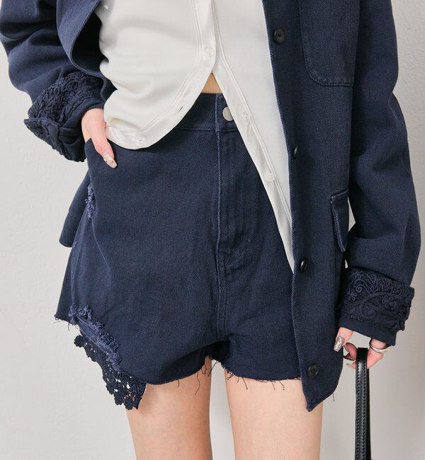  「レースポケットショートパンツ」|デニム|