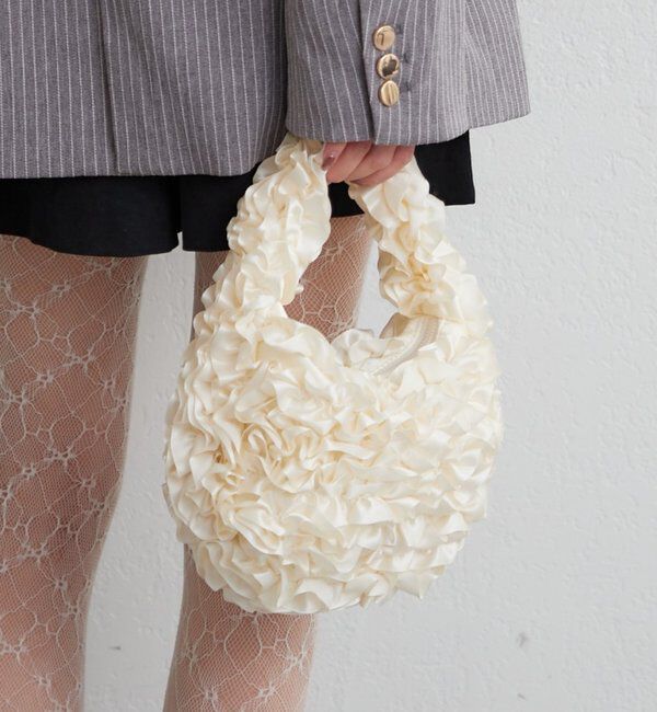  「サテンフリルハンドBAG」|トートバッグ|アイボリー