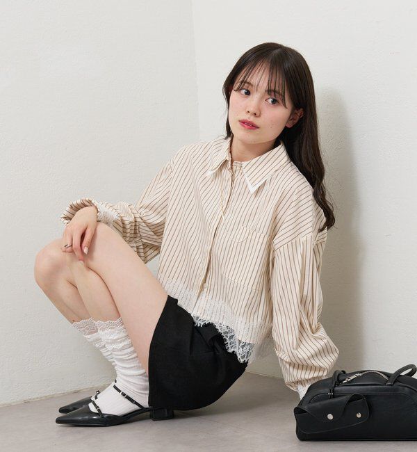  「ストライプ裾レースシャツ」|シャツ・ブラウス|