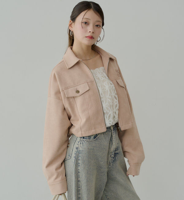  「【WEB限定/REVIVAL】胸ロゴショート丈スエードジップブルゾン」|ブルゾン・スタジャン|