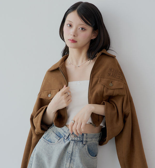  「【WEB限定/REVIVAL】胸ロゴショート丈スエードジップブルゾン」|ブルゾン・スタジャン|