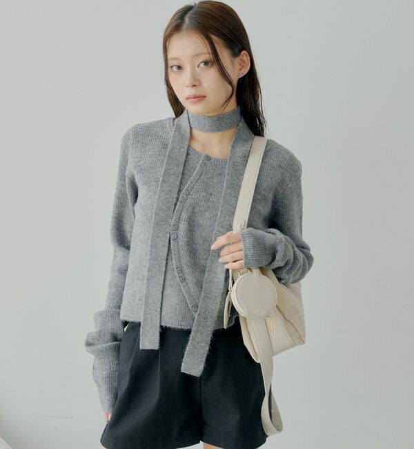  「チョーカー付きラウンドボタンコンパクトカーディガン」|カーディガン|