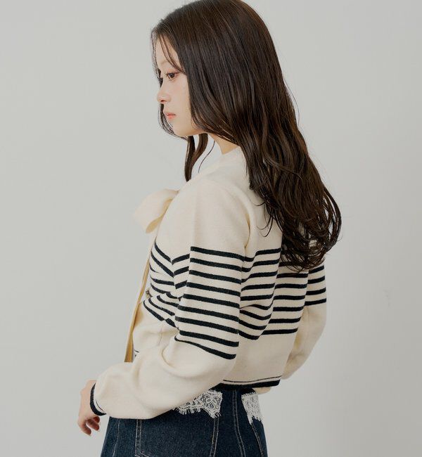  「【SALON by Chico/4色展開】フロントリボンパールフリルトップス」|ニット・セーター|