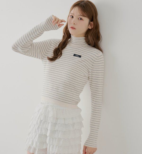  「胸ロゴラメタートルニット」|ニット・セーター|