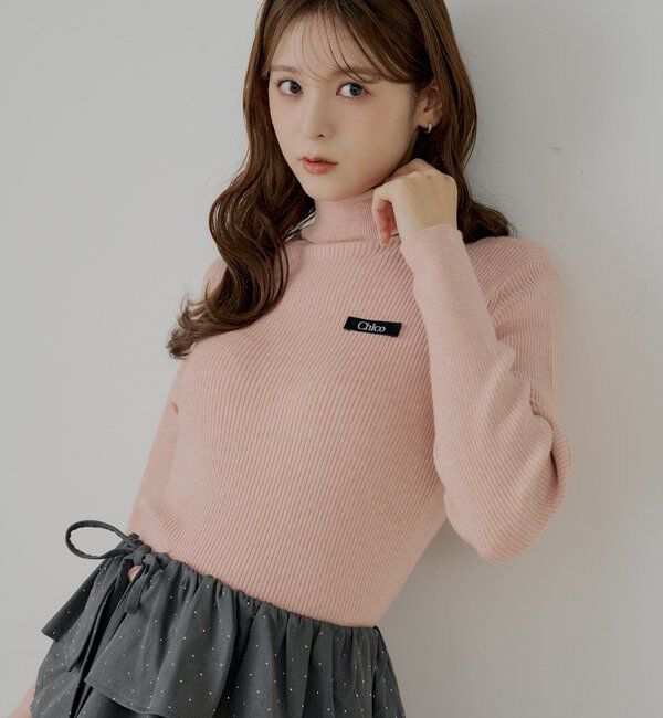  「胸ロゴラメタートルニット」|ニット・セーター|ピンク