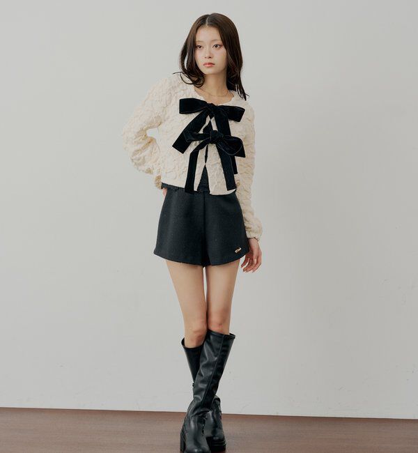  「【SALON by Chico】前後2wayフロントリボン配色カーディガン」|カーディガン|