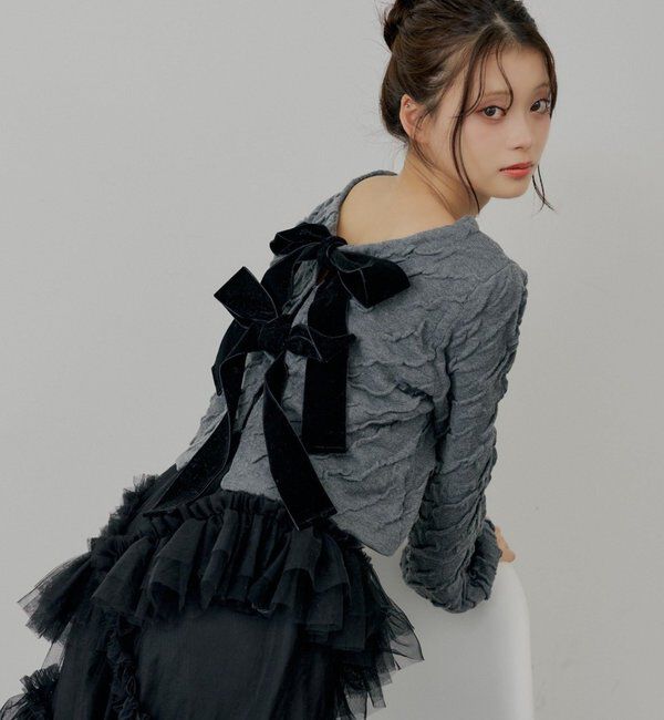  「【SALON by Chico】前後2wayフロントリボン配色カーディガン」|カーディガン|