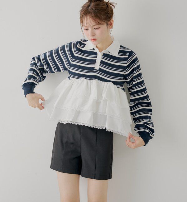  「【SALON by Chico】レースティアードペプラム襟付きニット」|ニット・セーター|